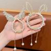 Blue Red Butterfly Bun Ponytail Buckle Holder Hair Clips Elegant Hairpin Hanging Pearl Tassel High Ponytail Hair Claw for Women