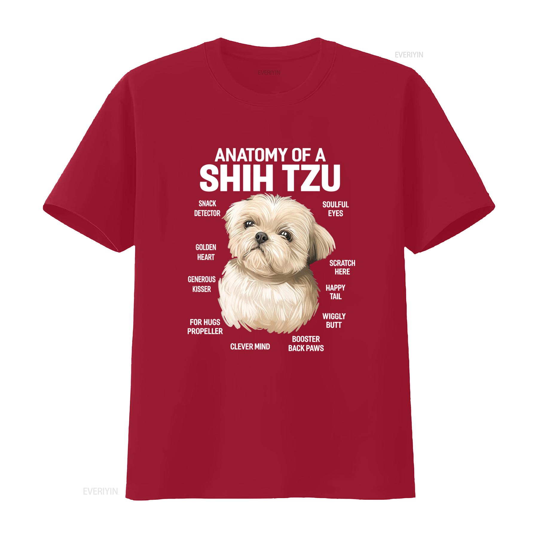 

Anatomy of a Shih Tzu Dog Funny T Shirt Snack Detector Soulful Eyes Golden Heart Scratch Here Happy Tail Wiggly Butt vintage S