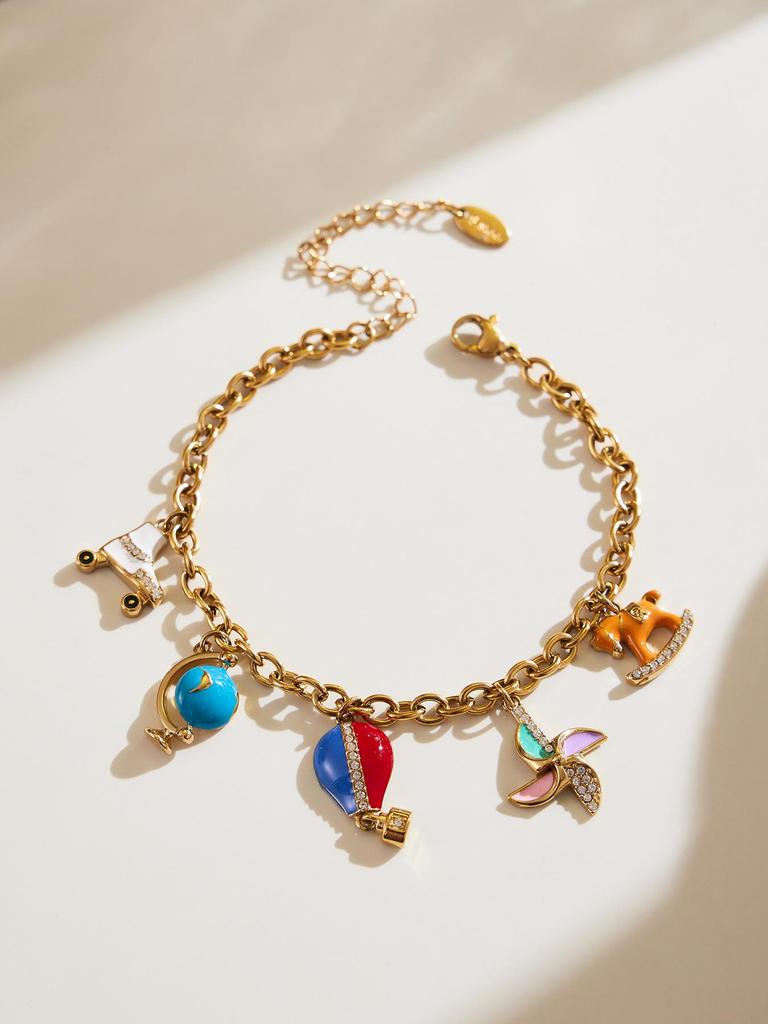 Oumaijia Stainless Steel Zircon Pendant Jewelry Set: Non-Fading Bracelet & Necklace