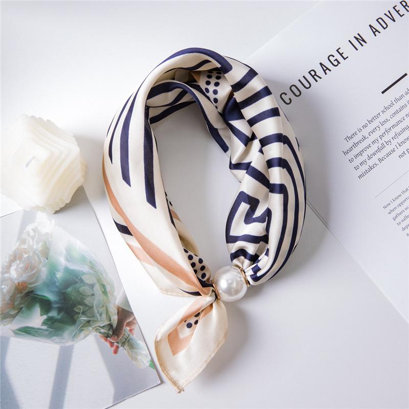 Pearl Magnetic Buckle Silk Scarf Double Square Scarf Necklace Chain Scarf Neck Pattern Small Scarf