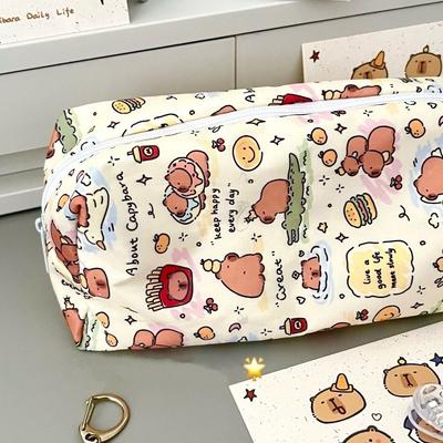 High Quality Canvas Pen Bag Large Capacity Capybara Pencil Case Multifunctional Stationery Organizer Student