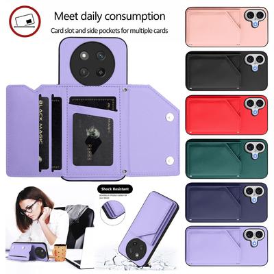Card Holder Back Case For Honor 400 200 90 Magic 7 6 5 Lite X9C Smart Huawei P70 Magnetic Button-Flip Leather Wallet Phone Cover