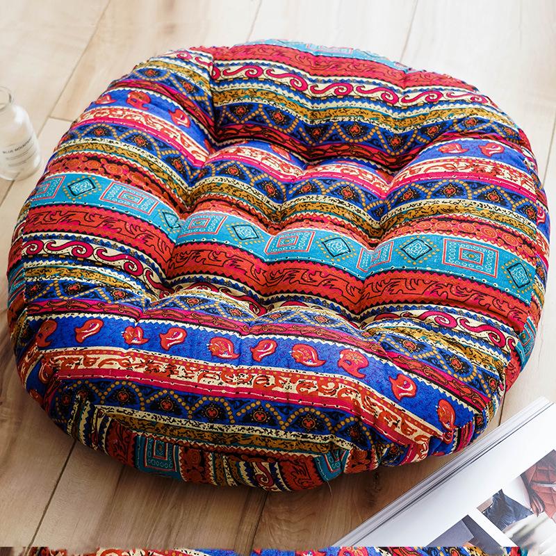 Ethnic Fabric Thickened Round Cotton Linen Cushion for Bay Window, Tatami, Prayer, Teahouse, or Yoga.