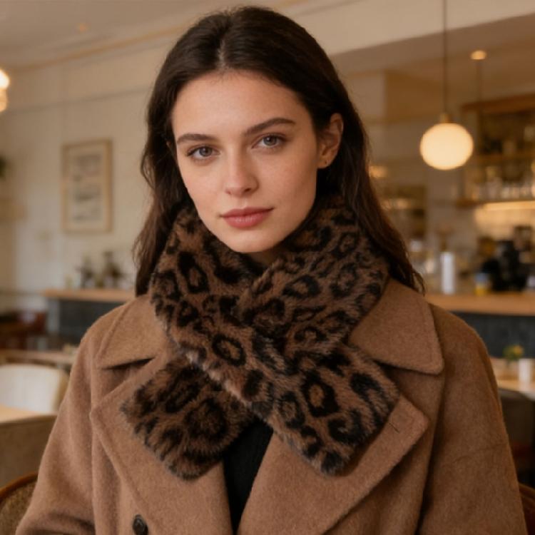 Adjustable Leopard Pattern Scarf Fashion Winter Acccessory Neck Warmer Suitable for Daily Wear Faux Furs Ensuring Warmth