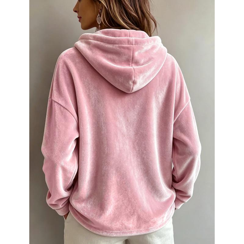 New Autumn and Winter Women's Long Sleeved Gold Velvet Solid Color Hooded Casual Hoodie Loose Top