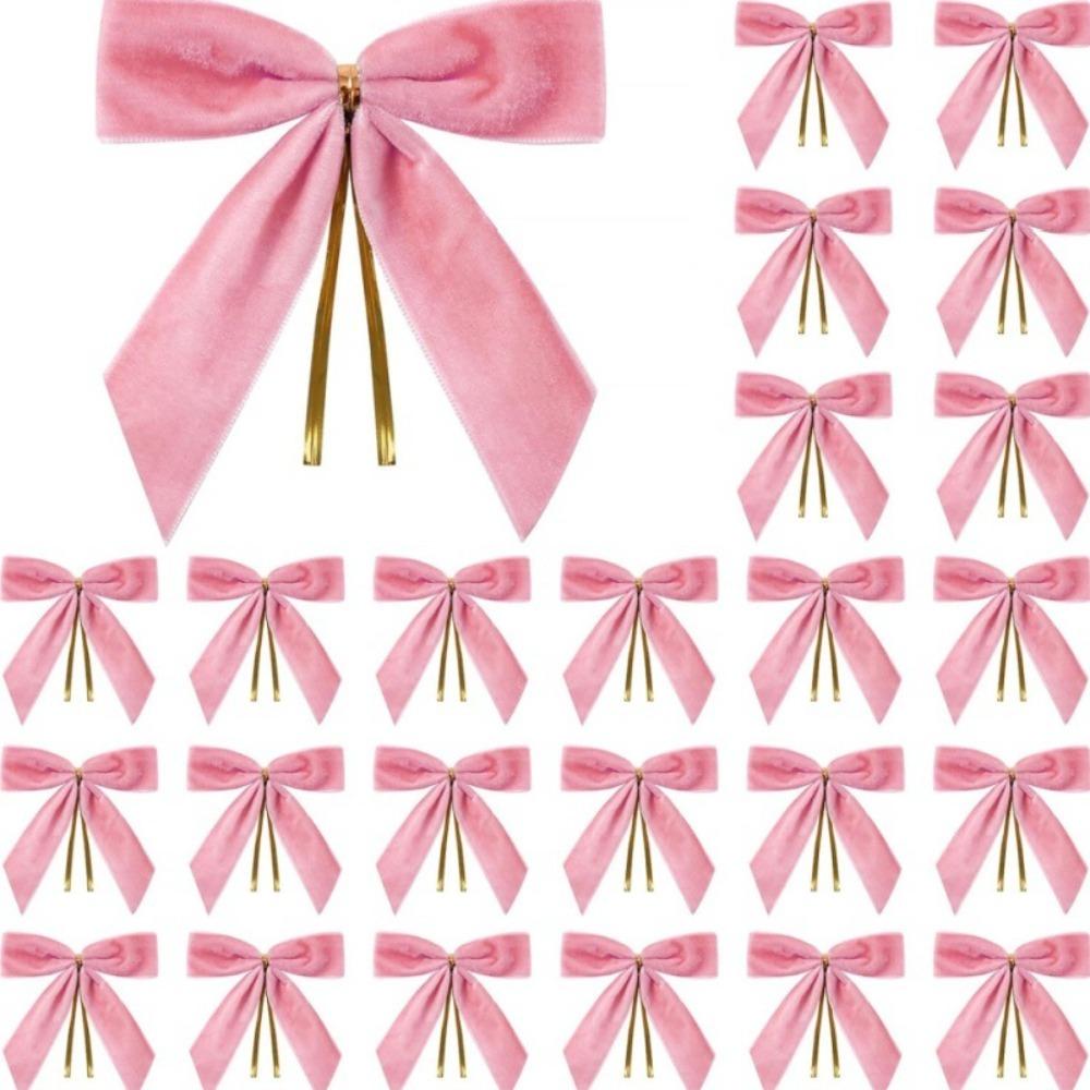 24PCS Small Red Velvet Christmas Bows Rustic Garland Ornament Home Decoration Gift Wrap Bow  Wreath