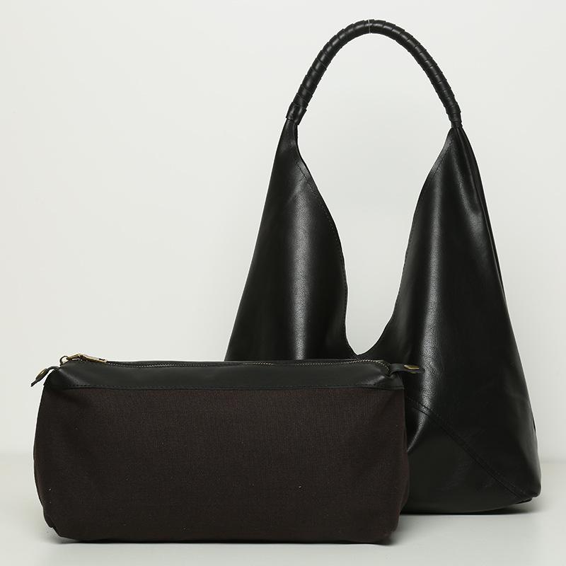 First Layer Cowhide Single Shoulder Female Tote Female Mother Bag Large Capacity Bucket Simple Leather Mobile Phone Bag Female Bag