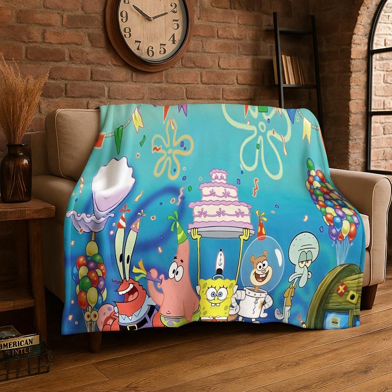 Coperta di Flanella Cartone Animato S-SpongeBob Patrick Stella Morbida Calda Plaid per Camera da Letto Soggiorno Letto Viaggio Campeggio Picnic Bambino