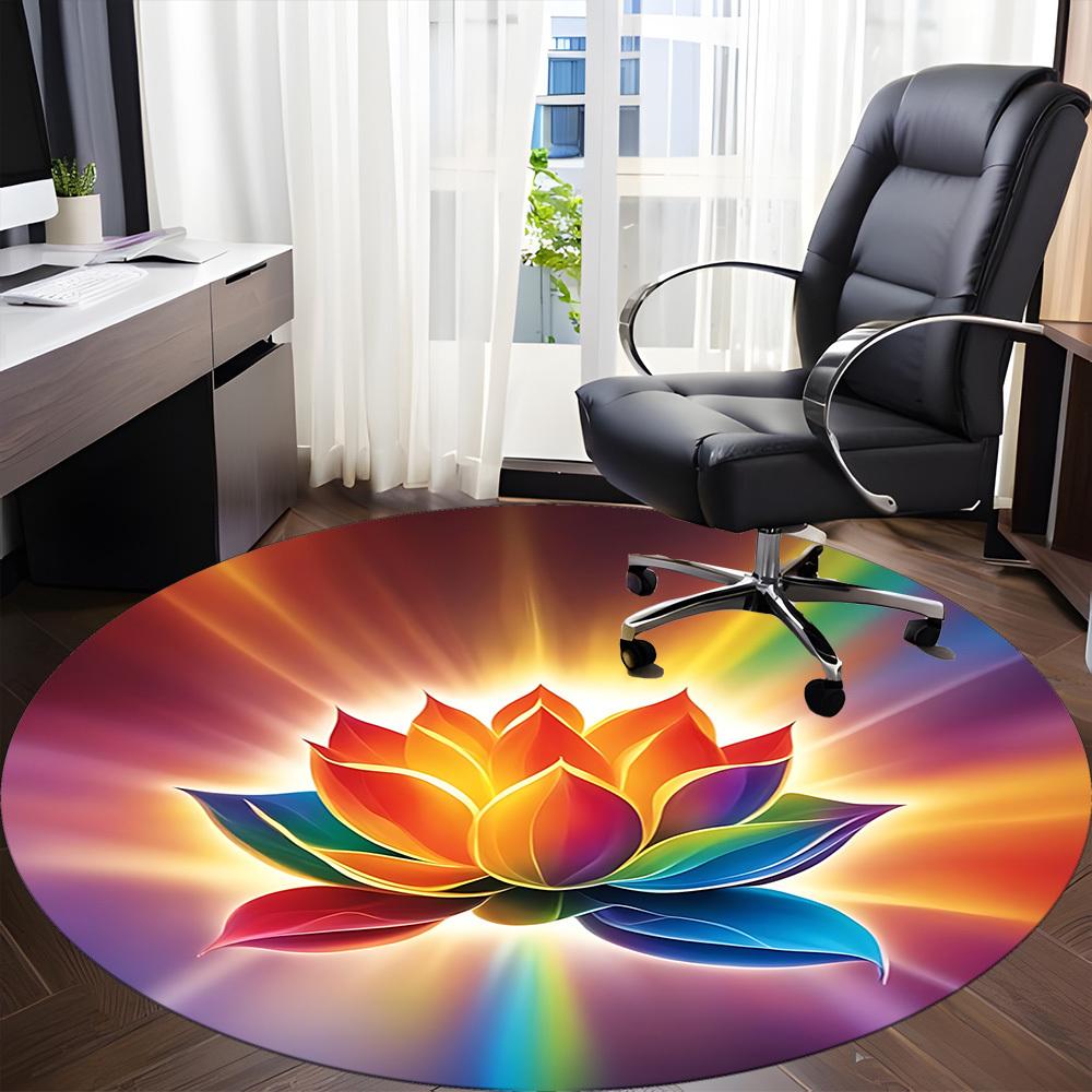 1pc Lotus, RainbowChair Carpet for Office, Indoor Non-Slip Washable Polyester Fiber Carpet, Mat For Office, Machine Washable