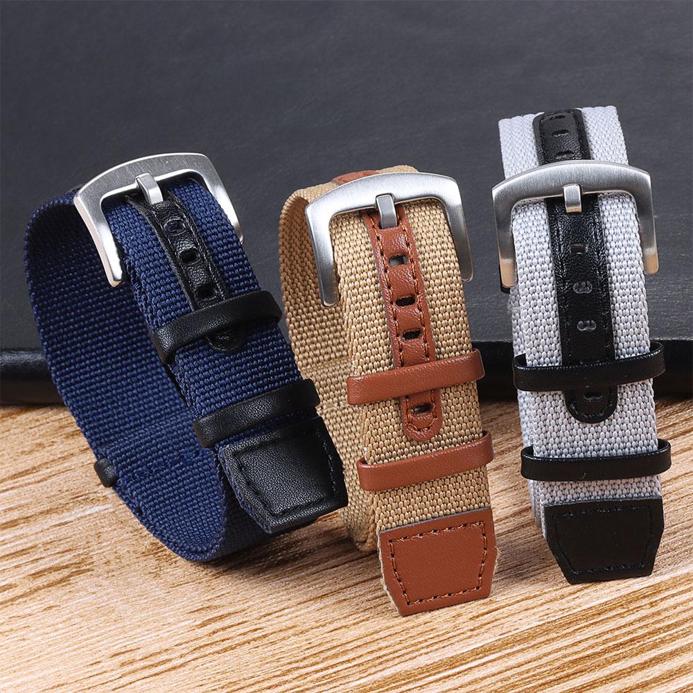 20mm 22mm Woven Nylon Watch Bracelet for Seiko for Rolex Canvas Patch Leather Watch Strap for Omega Replacement Watchband Belts