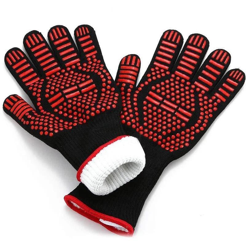 Anti-Cut Fireproof Oven Mitts Silicone Non-Slip Heat Resistant Kitchen Grilling Gloves Barbecue Cooking Baking Smoker Gloves