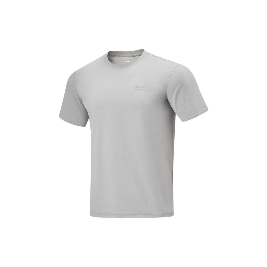 Li-Ning Cooling Tea T Quick-Dry Cool Casual Printed Letter Round Neck Sports Knit Short Sleeve T-Shirt Men tops Ultimate-Gray ATSU587-5