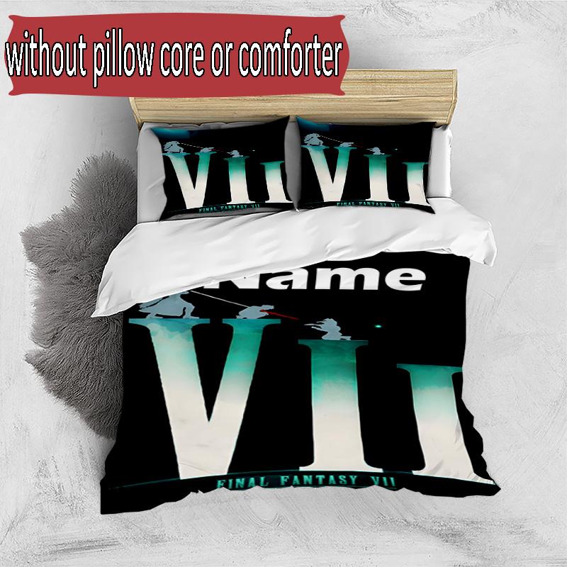 3pcs Duvet Cover Set (1*Duvet Cover + 2*Pillowcase, Without Core), Custom Name Final Fantasy Pattern Bedding Set, Home Bedroom Decor Gift