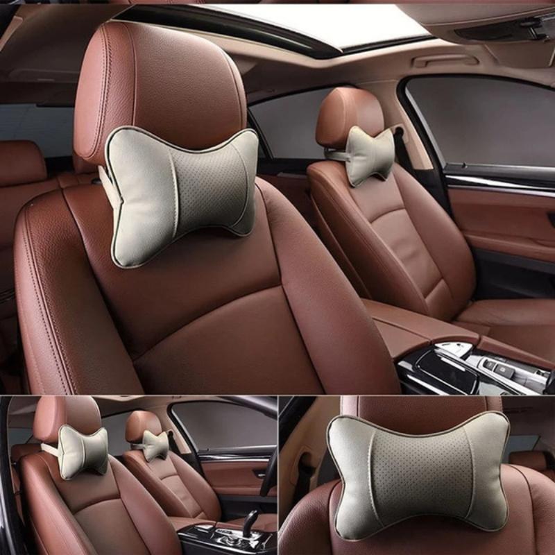 2Pcs Leather Knitted Car Pillows Headrest Neck Rest Seat Accessories Auto Safety Pillow Car Neck Pillow Car Headrest
