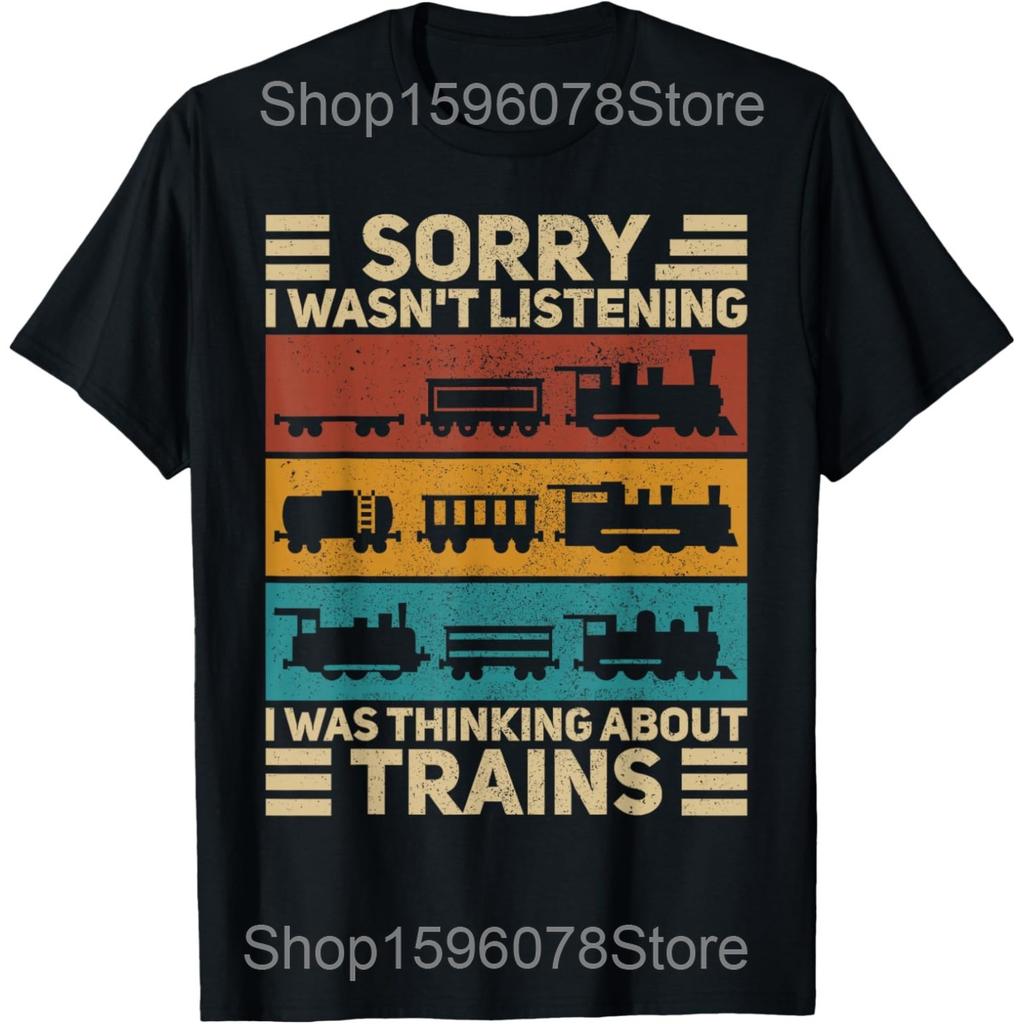 Retro Train Lover Model Railroad Conductor Funny Train T Shirts Men Humor Streetwear Tee Short Sleeve Unisex Loose Clothing