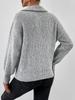 Women's Knitted Polo Collar Zipper Sweater: Solid Color, Loose Fit, Long Sleeve