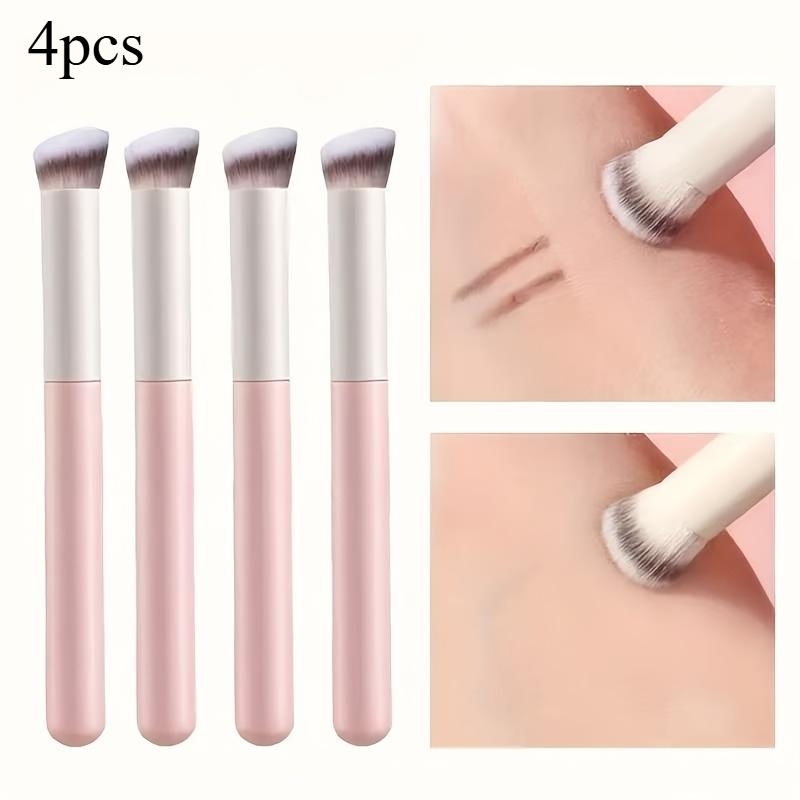 

4pcs Mini Bevel Flat Top for Concealer Mixing and Makeup Setting Nose Contour and Under Eye Details Soft Synthetic Bristles