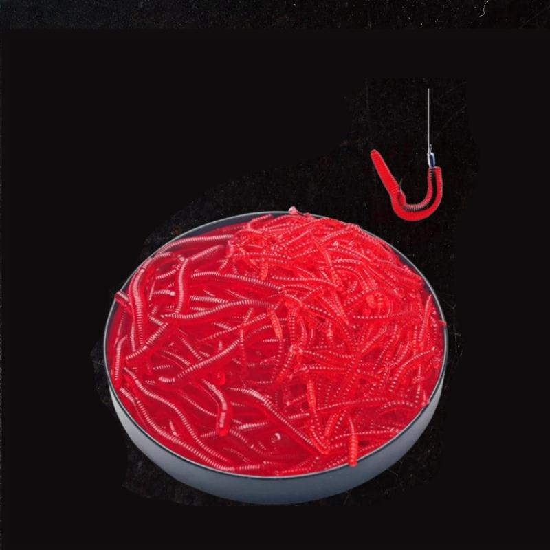 20pcs Lifelike Red Worm Soft Lure Earthworm ice winter Fishing Silicone Artificial Bait Fishy Shrimp Additive Bass Ca