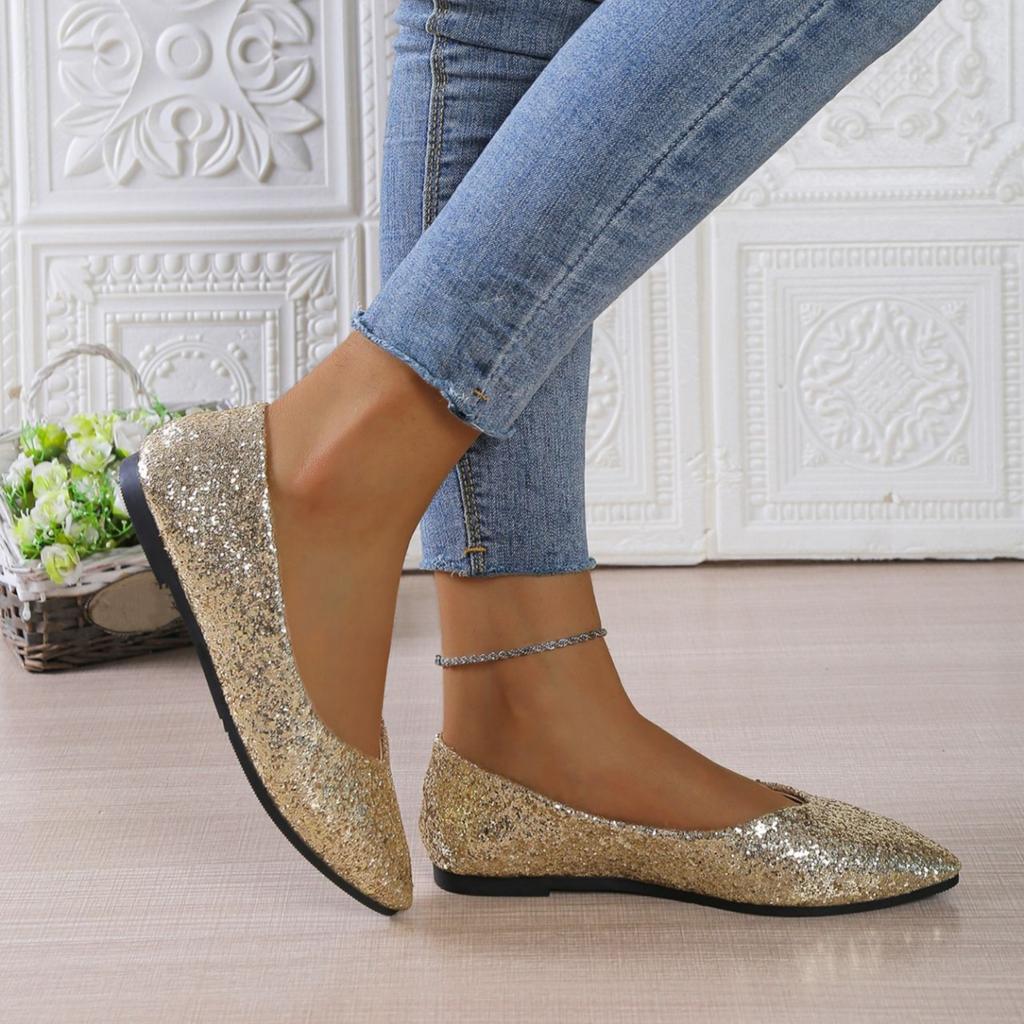 Women's Glitter Ballerina Flat Shoes With Sequins For Parties, Weddings, Everyday Wear