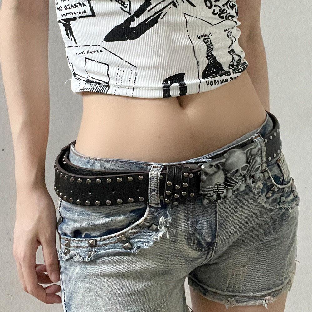 Casual Skull Belt Punk Snap on Waist Belt Fashion Rivet Belts  Unisex