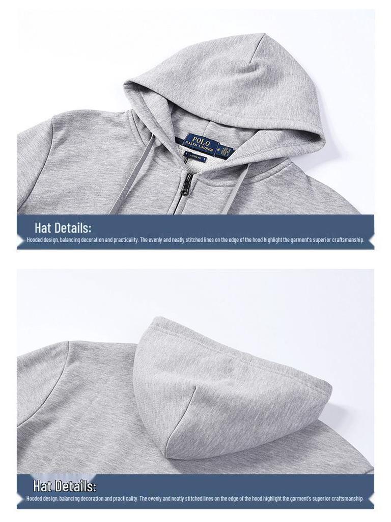 2025 Vielseitiger Herren-Polo-Hoodie in Unifarben mit kleinem Pferde-Logo, Reißverschluss + Pullover-Stile