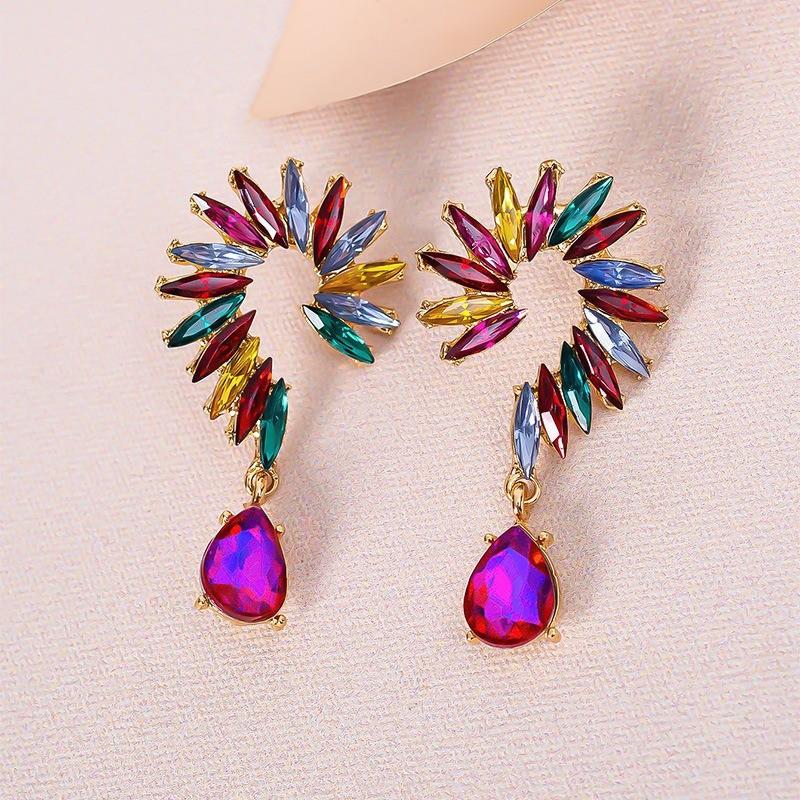 Pinkdudu Exaggerate Glass Geometric Block Zircon Earrings Gradual Color Trendy Drop Earrings Women PD2360