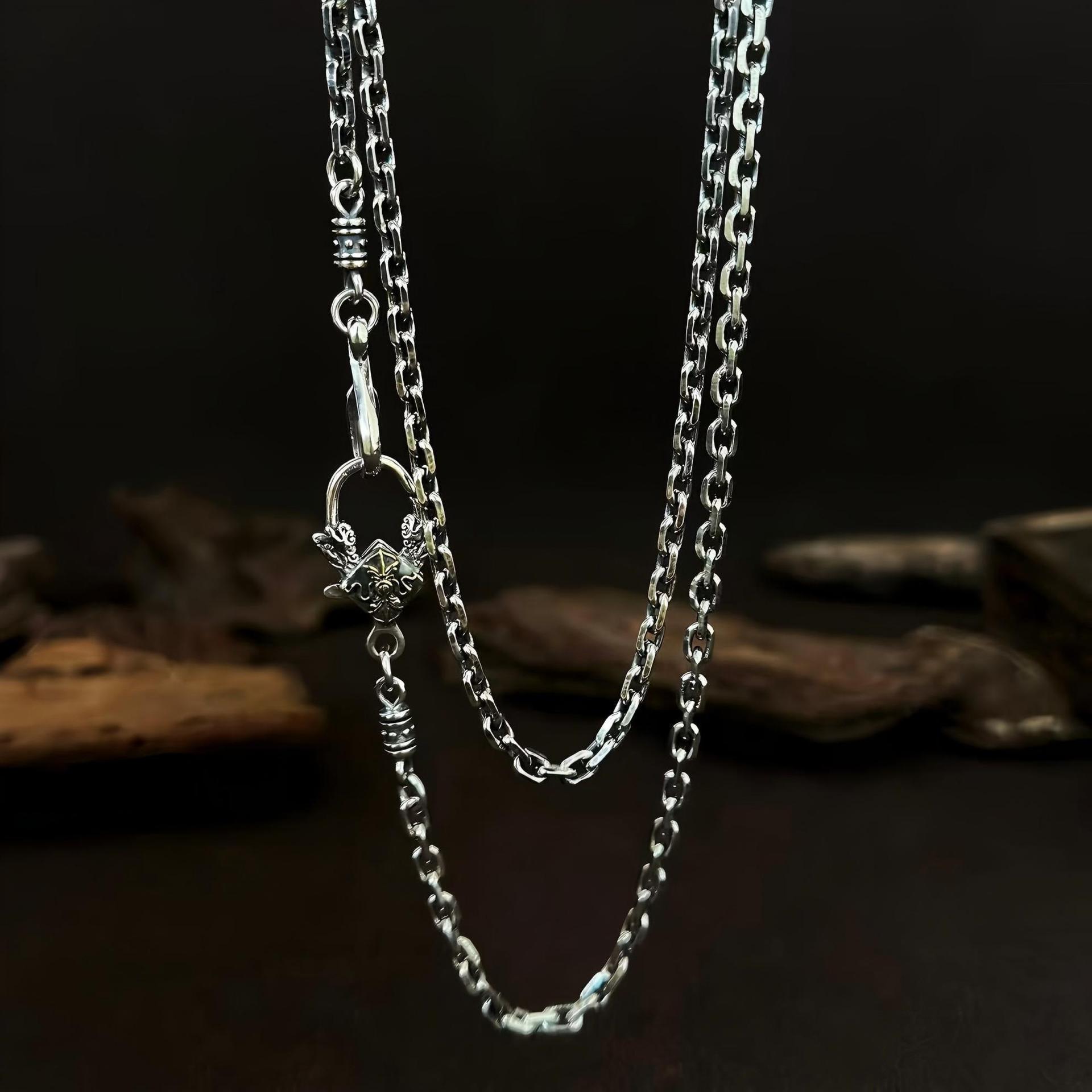 S925 Silver Vajra Clasp Necklace - Versatile Unisex Thai Jewelry, Niche Design Sweater Chain 50cm