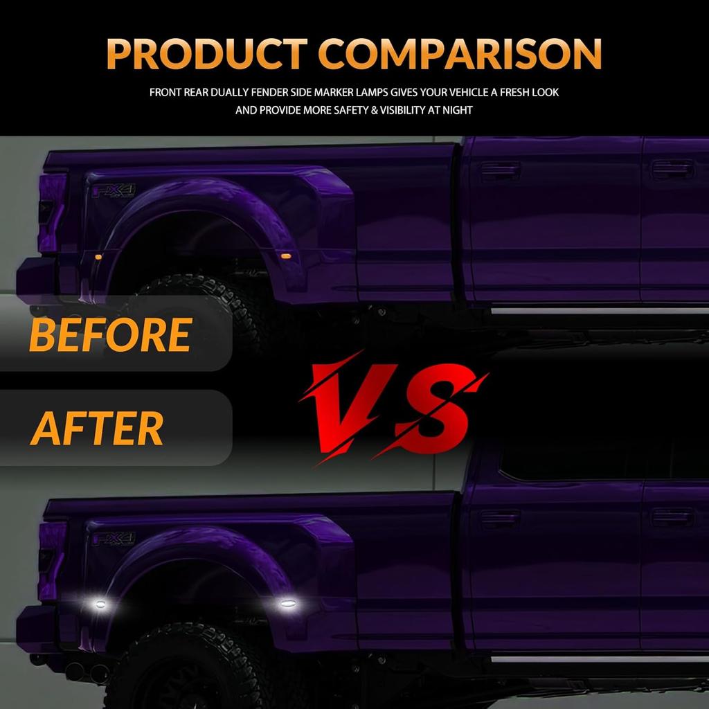 LED Dually Bed Fender Side Marker Lights For 1999-2010 Ford F250 F350 F450 F550 Super Duty Trucks Smoked Len (White Led)
