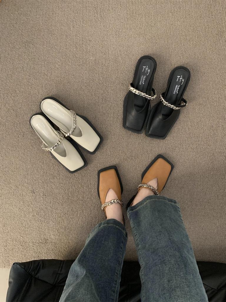 Fashion Bailamos 2024 Summer Design Women Slipper Fashion Slip On Women's Shoes Flats Heel Casual Outdoor Ladies Cover Toe Sandal Shoes