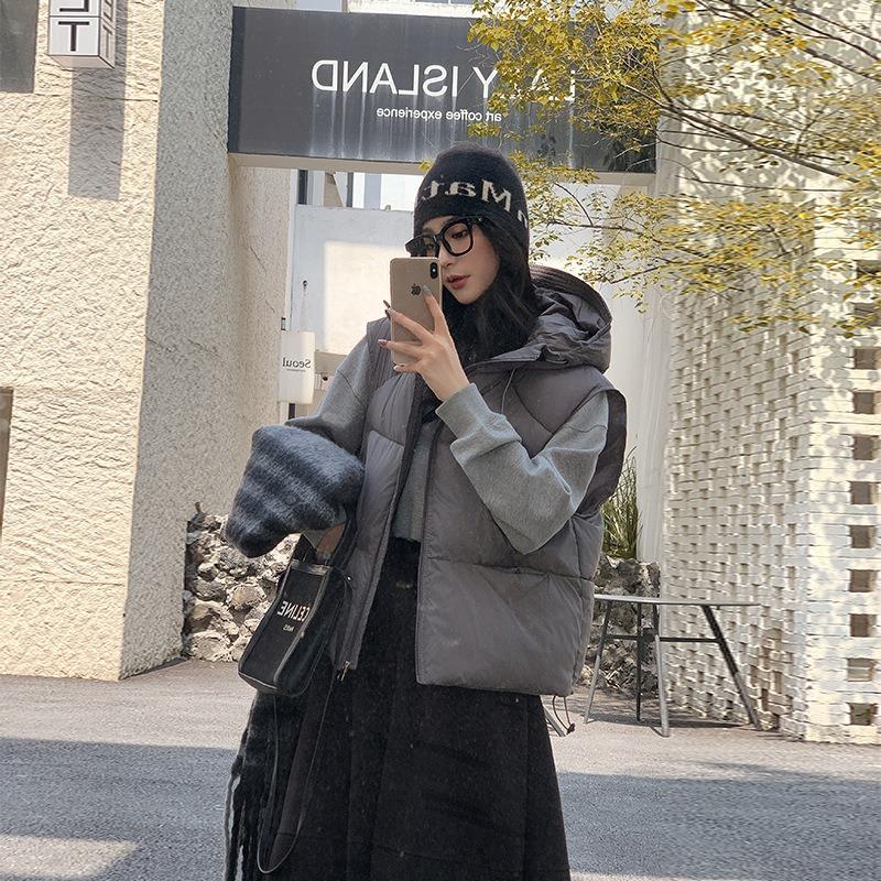 Cotton vest women's short hooded winter new loose small vest vest winter coat women