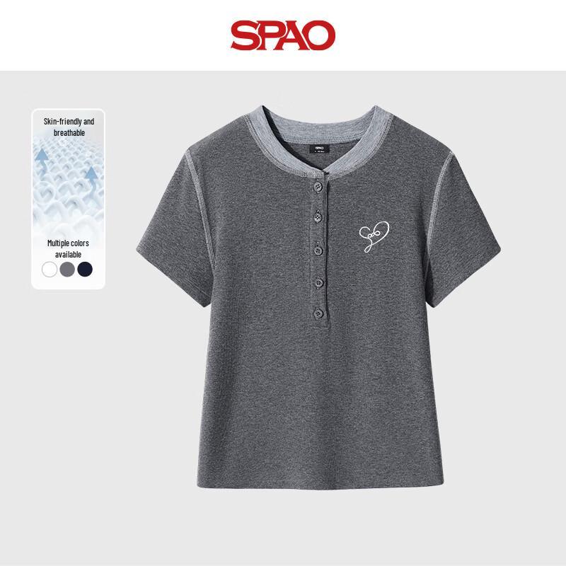 SPAO Women s Retro Contrast Half-Button T-Shirt S