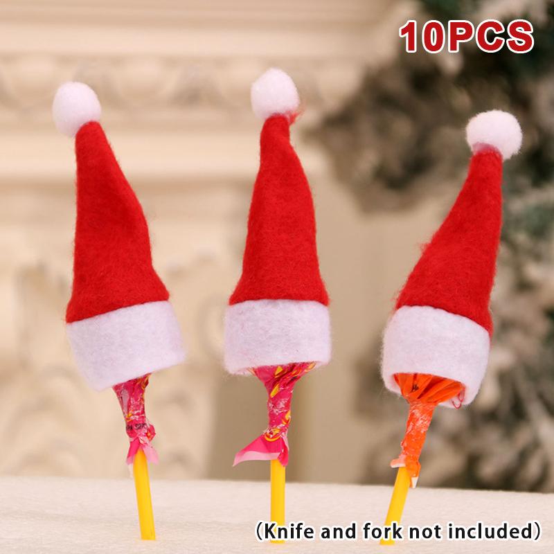 

10Pcs Mini Christmas Hats Cutlery Knifes Forks Holders Silverware Holder Xmas Hat Tableware Cutlery Bags Pocket Dinnerware