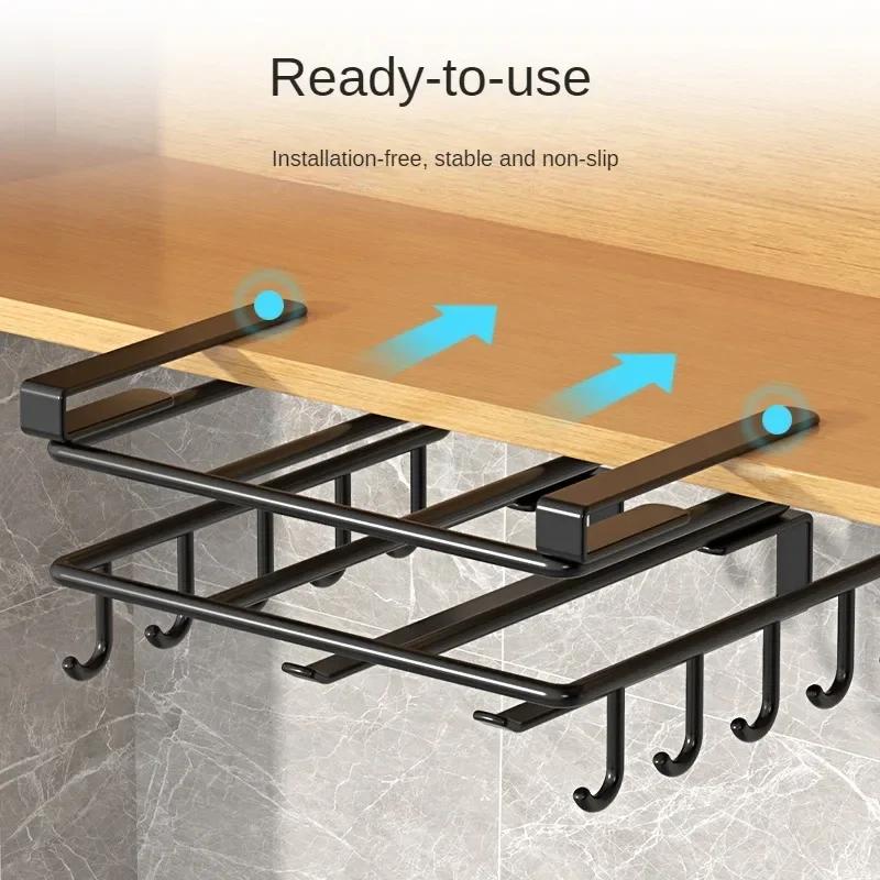 

Kitchen Hanging Organizer Rack with Hooks Under Cupboard Paper Towel Rags Hanger Cutting Board Pot Cover Holder Storage Shelf