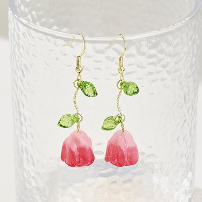 New Tulip Leaf Earrings Sweet Vitality Small Fresh Light Luxury Temperament Niche Premium Design Ear Hook