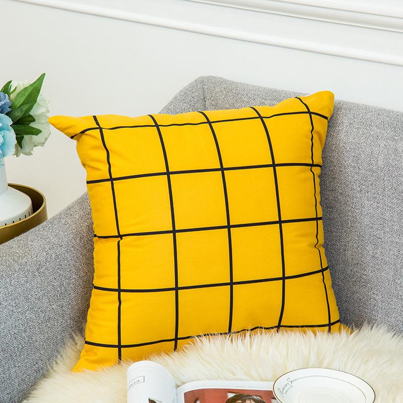 Warm Yellow and Gray Geometric Striped Pillowcase Pattern Sofa Thickened Short Plush Simple Cushion Cover Does Not Include Pillowcases