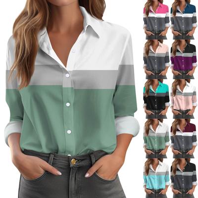 Damen-Hemdbluse, bedruckt, Knopfleiste, langärmelig, lässig, Basic, Hemdkragen, normales Oberteil