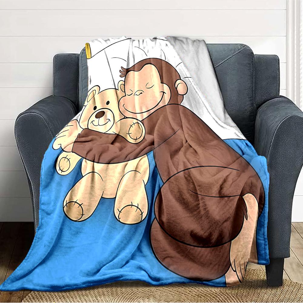 1pc Curious George (2) Blanket, Gift, for Men and Women, Soft Blanket, Good for Sofa Bed Couch Travel, Lightweight Flannel Blanket