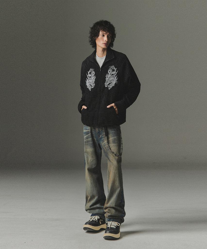 Not4Nerd Eastern Dragon Tweed Track Jacket - Black