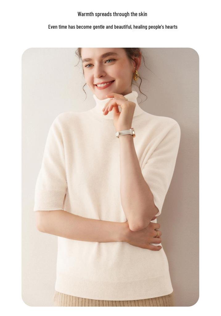 2025 Autumn/Winter Cashmere Loose Knit Top with Half-High Neck & Five-Point Sleeves