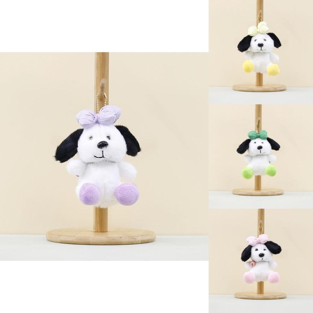 Cute Cartoon Style Plush Dog Keyring With Bowknot For Bags And Backpacks In Various Colors