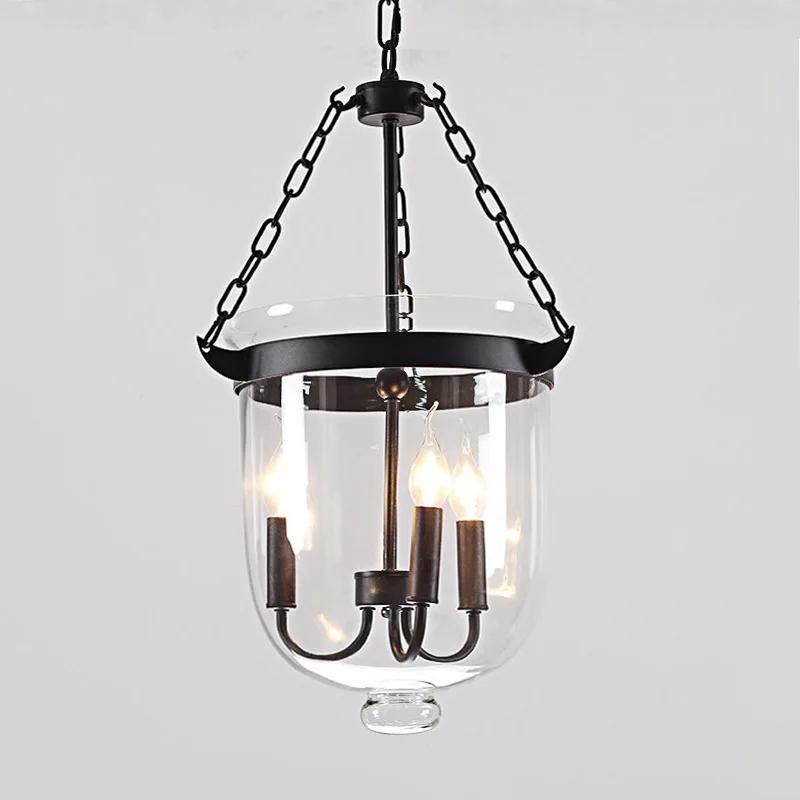 American Country Black/Rust Color Clear Glass Foyer Pendant Light Retro Dining Room Decoration Light D250MM/350MM