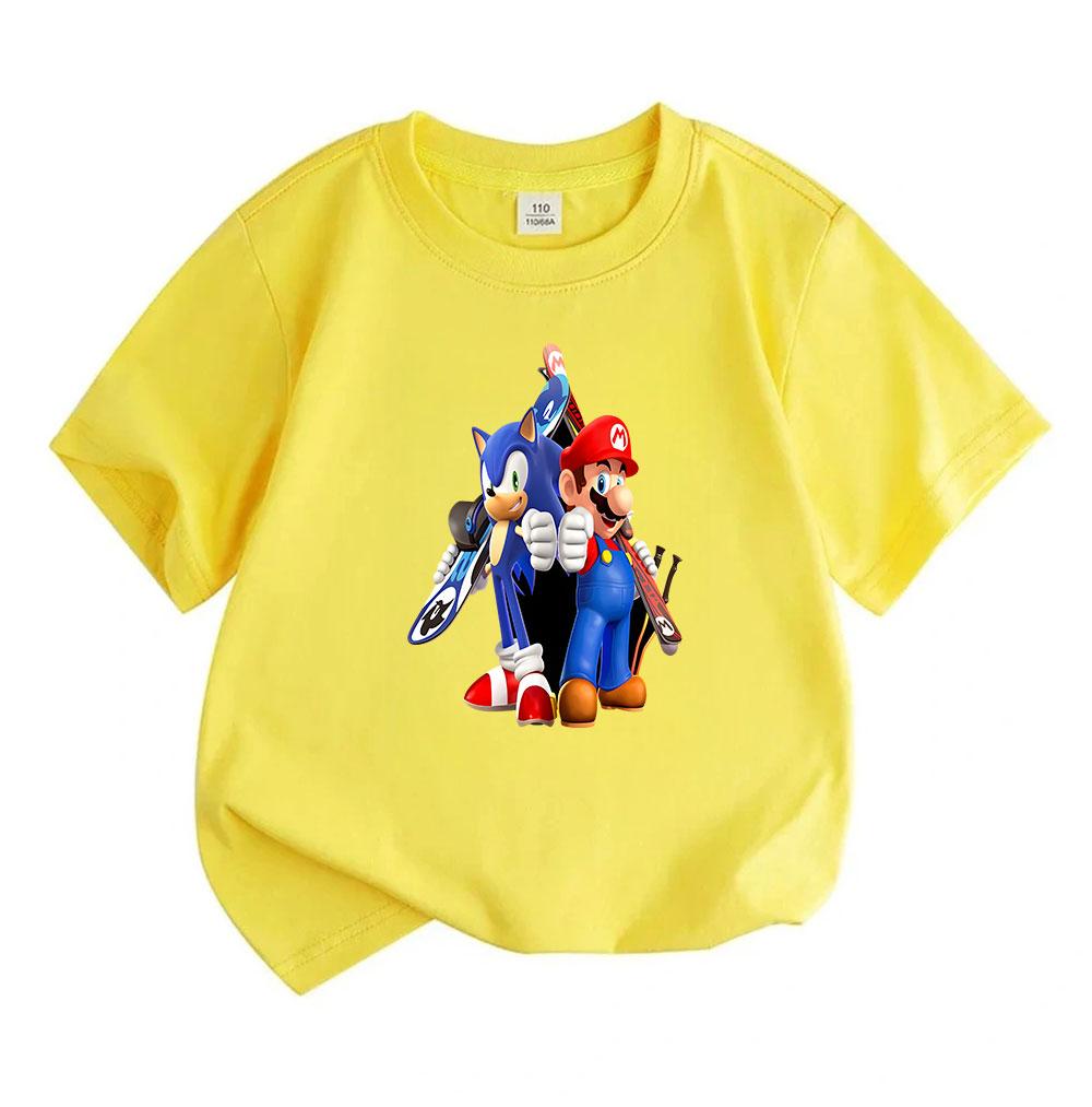 Kids Boys Girls Crew Neck Short Sleeve 100% Cotton T-Shirt, Cute Cartoon Game Character Print Casual Summer Tee Tops for Children Daily Wear