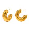 Gold C-Shaped Round Hoop Earrings with Bright Surface, French Light Luxury, High-End Stainless Steel