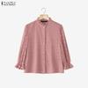 ZANZEA Women Casual Stand Collar 3/4 Sleeve Patchwork Lace Blouse