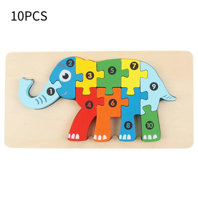 Holz 3D Tier Puzzle Spielzeug für Kleinkinder Elefant, Krokodil, Delfin, T-Rex, Giraffe