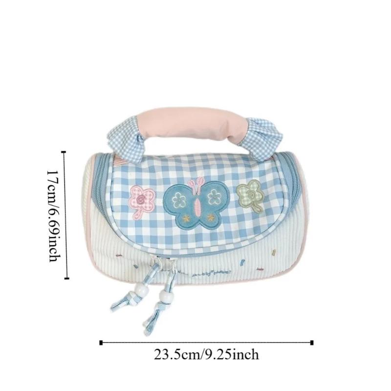 Colorblock Cosmetic Bag Large Capacity Cute Aesthetic Stationery Organizer Kawaii Cartoon Girls Teens Travel Makeup Bag