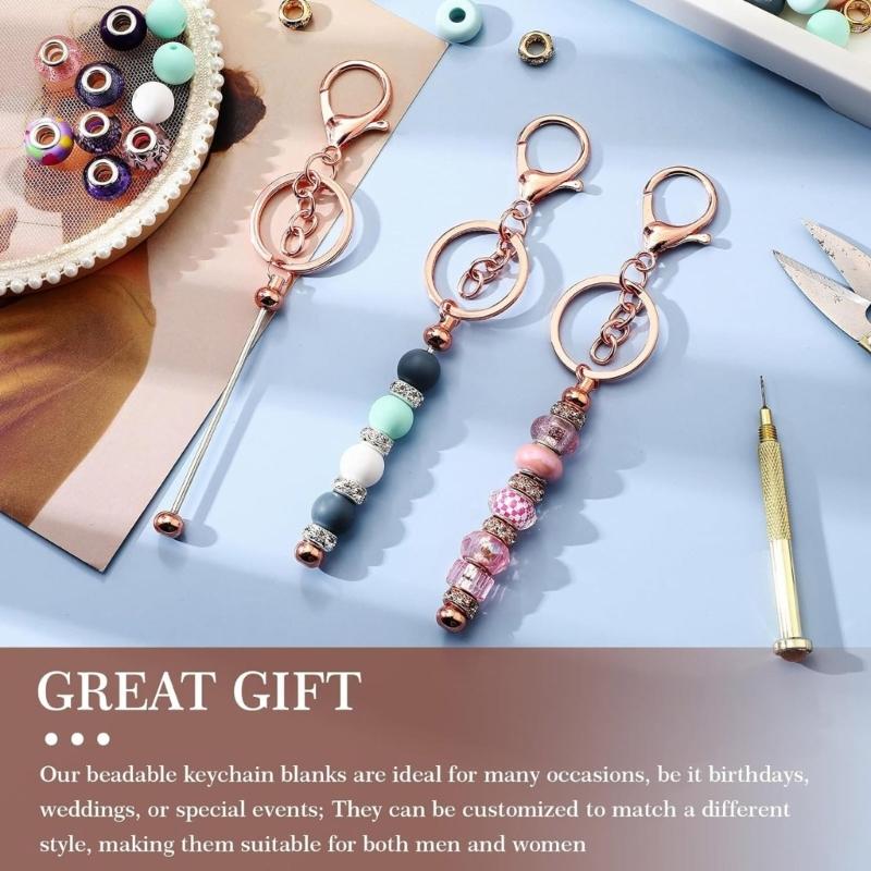 Portable 12 Pcs Beadable Keychain Charm Set Sturdy Alloy Blanks Beading Keyring Accessories for Craft Suppplies Jewelry