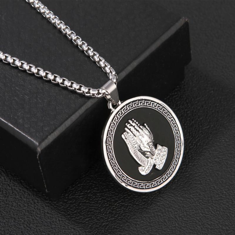 Titanium Steel Necklace Hip Hop Men'S Hiphop Retro Bergamot Round Pendant