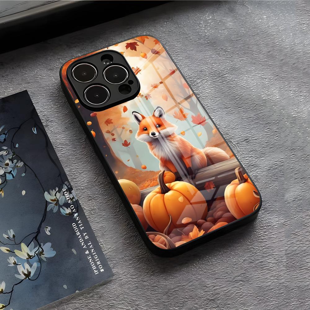 Leaves Fall Fox Halloween Phone Case For IPhone 17 Air 16 E Pro Max 15 14 13 Mini 12 Pro 11 Max Plus Black Glass Cover