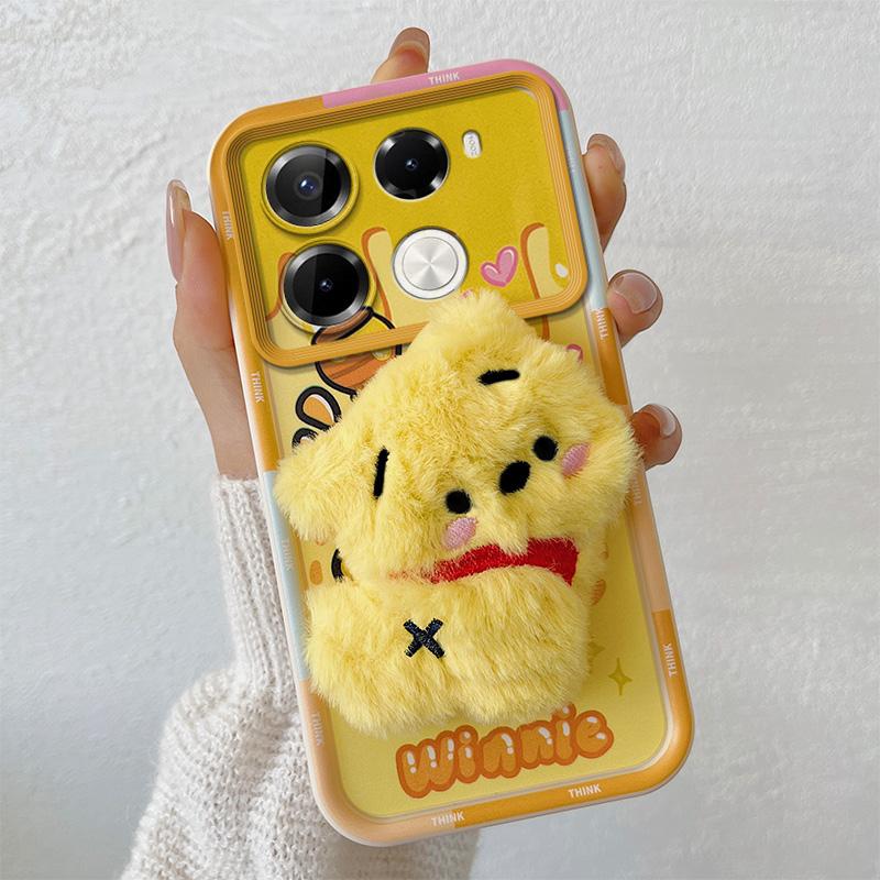 KEYSION Roztomilý 3D kreslený plyšový obal pro Infinix Note 40 Pro+ 5G se šňůrkou, silikonový nárazuvzdorný kryt na telefon pro Infinix Note 40 5G